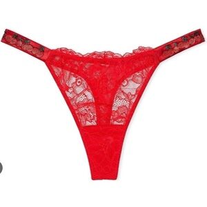 Victoria's Secret Shine Strap Lace Thong Panty Red